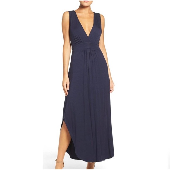 Fraiche By J Dresses & Skirts - Fraiche Deep V Neck V Back Reversible Sleeveless Jersey Maxi Dress Blue M NEW